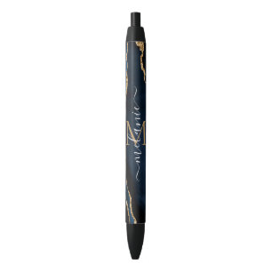 Agate Navy Blue Gold Marble Name Letter Pen Gift