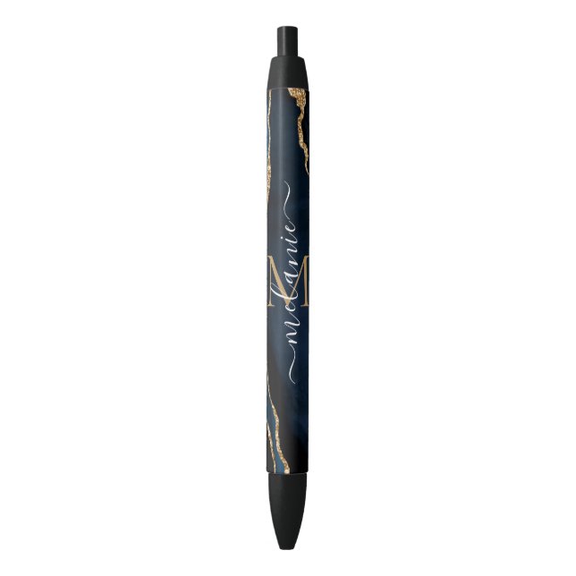 Agate Navy Blue Gold Marble Name Letter Pen Gift (Front Vertical)
