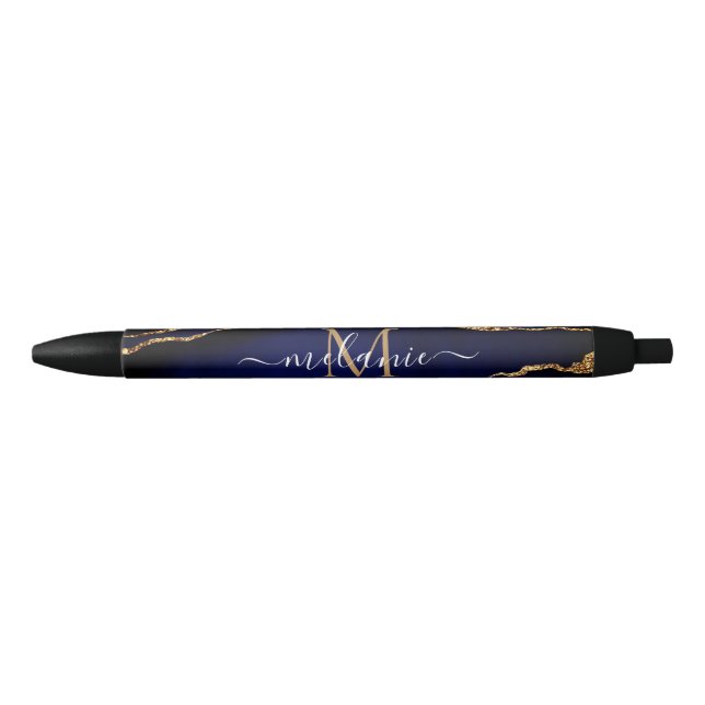 Agate Navy Blue Gold Marble Your Name Letter Pen (Front)