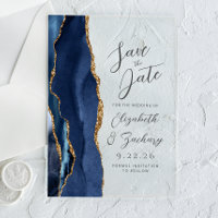 Agate Navy Blue Gold Modern Script Wedding