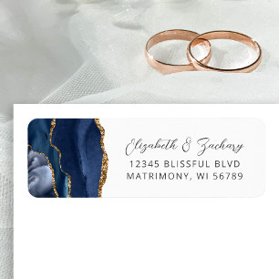 Agate Navy Blue Gold Wedding Return Address