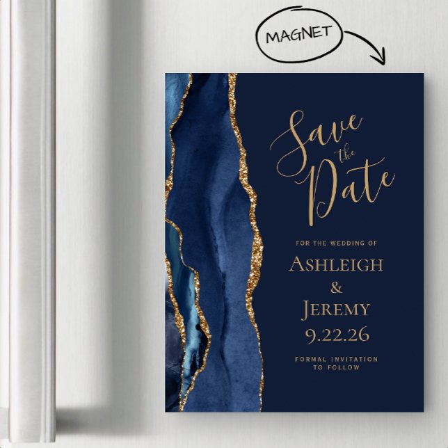 Agate Navy Blue Gold Wedding Save the Date (Creator Uploaded)