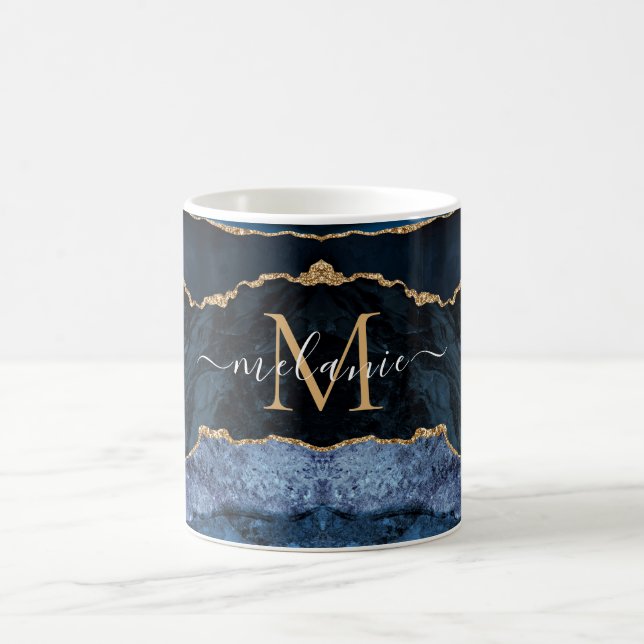 Agate Navy Blue Gold Your Name Letter Mug Gift (Center)