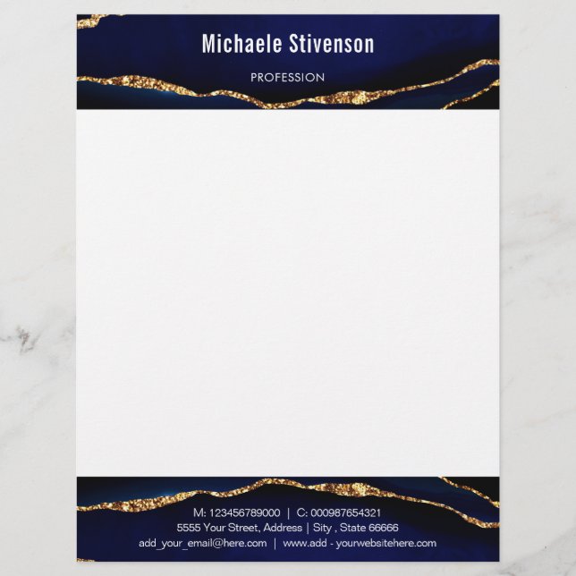 Agate Navy Blue Gold Your Personalised Letterhead (Front)