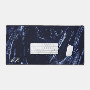 Agate Navy Blue Marble Custom Name Letter Desk Mat