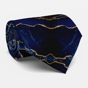 Agate Navy Blue Neck Tie Gold Glitter Marble Gift
