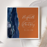 Agate Navy Blue Silver Burnt Orange Wedding