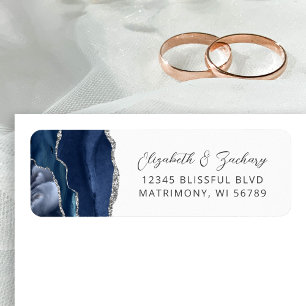 Agate Navy Blue Silver Wedding Return Address