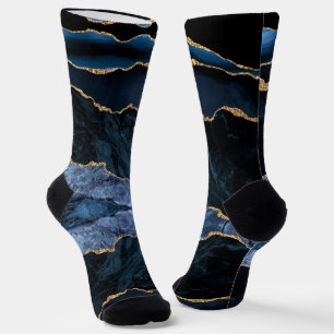 Agate Navy Blue Socks with Gold Glitter Marble