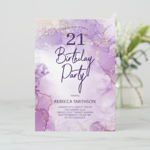 Agate Navy Purple and Gold 21st Birthday Invitation