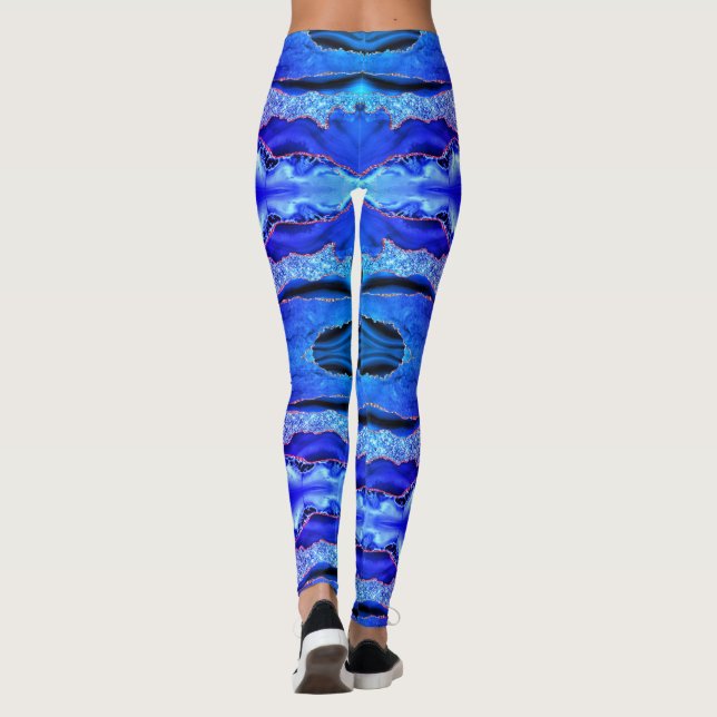 Agate Neon Blue Gold Glitter Marble Leggings (Back)