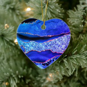 Agate Neon Blue Gold Glitter Marble Sparkle Ceramic Tree Decoration