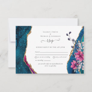 Agate Pink Purple Floral RSVP Wedding Card Small