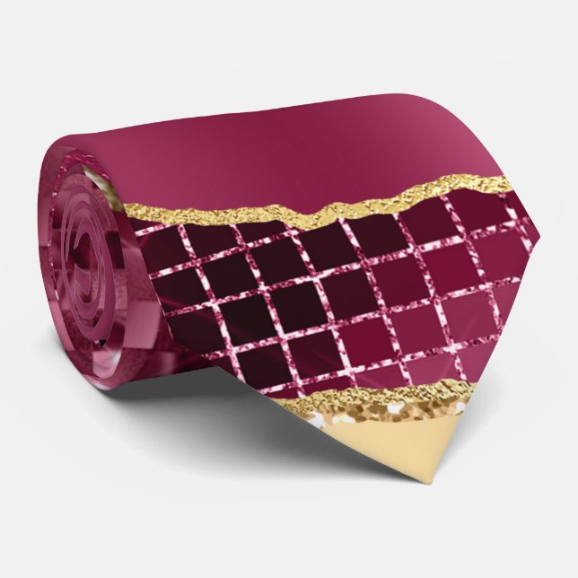 Agate plum maroon gold glitter marble chic tie (Rolled)