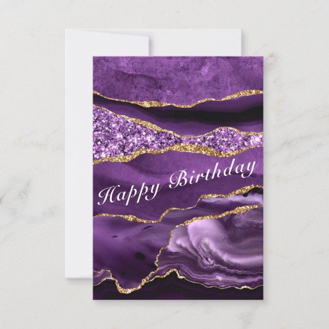 Agate Purple and Gold Birthday Card Glitter Marble (Front)