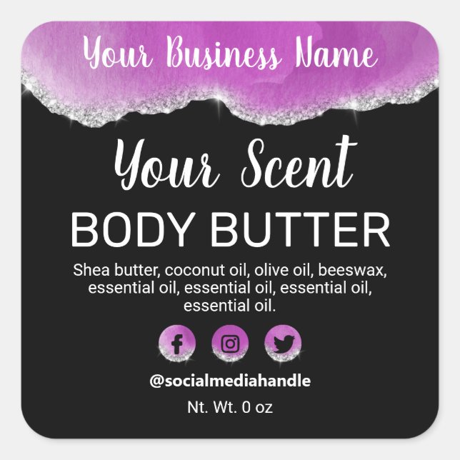 Agate Purple Black Silver Glitter Product Labels (Front)