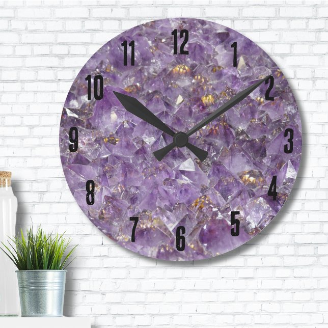 Agate Purple Crystal Round Clock (Trendy Crystals Gemstone Geode Purple Amethyst Round Clock)