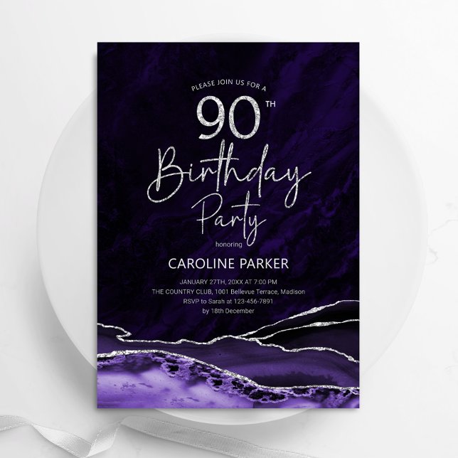 Agate Purple Gold 90th Birthday Invitation (Creator Uploaded)