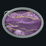 Agate Purple Gold Belt Buckle with Custom Name<br><div class="desc">Personalised Custom Name Belt Buckle with Agate Purple Violet Gold Glitter Geode Marble Belt Buckles - Your Birthday - Anniversary or Wedding Gift / Suppliest - Add Your Name - Text or Remove - Make Your Special Gift - Resize and move or remove and add text / elements with Customisation...</div>