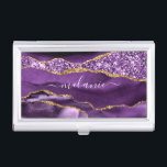 Agate Purple Gold Custom Name Business Card Case<br><div class="desc">Business Card Cases with Agate Purple Violet Gold Glitter Geode Custom Name Sparkle Marble Personalised Birthday - Anniversary Business Card Cases / Gift / Suppliest - Add Your Name - Text or Remove - Make Your Special Gift - Resize and move or remove and add text / elements with customisation...</div>