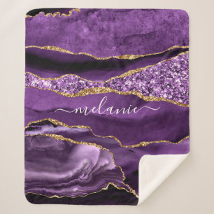 Agate Purple Gold Custom Name Sherpa Blanket