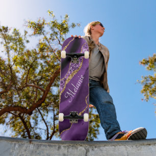 Agate Purple Gold Custom Name Skateboard Gift