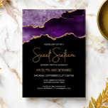 Agate Purple Gold Dark Sweet 16 Birthday Party Invitation<br><div class="desc">This trendy Sweet Sixteen birthday invitation features a watercolor image of an agate geode in shades of purple with faux gold highlights. The words "Sweet Sixteen" appear in faux gold glitter in decorative modern handwriting font. Customise it with the name of the honoree in gold coloured text and the details...</div>