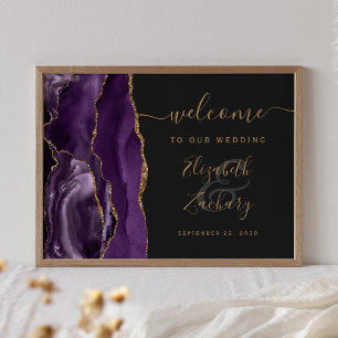 Agate Purple Gold Dark Wedding Welcome Poster