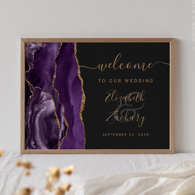 Agate Purple Gold Dark Wedding Welcome Poster (Creator Uploaded)