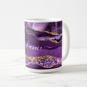 Agate Purple Gold Glitter Coffee Mug Custom Name