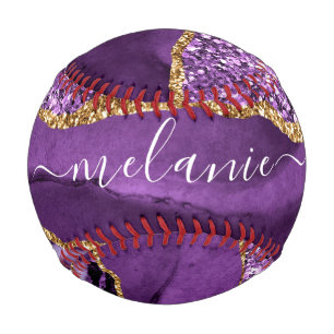 Agate Purple Gold Glitter Custom Name Baseball