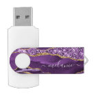 Agate Purple Gold Glitter Custom Name Flash Drive