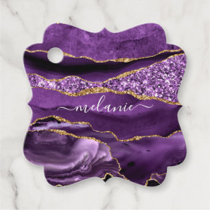Agate Purple Gold Glitter Custom Name Gift Tags