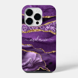 Agate Purple Gold Glitter Custom Name iPhone Case