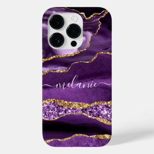 Agate Purple Gold Glitter Custom Name iPhone Case