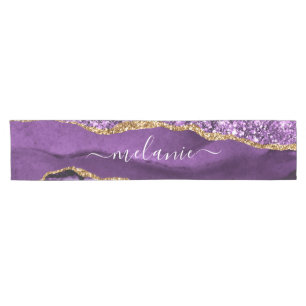 Agate Purple Gold Glitter Custom Name Table Runner