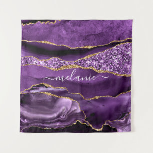 Agate Purple Gold Glitter Custom Name Tapestry