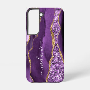 Agate Purple Gold Glitter Marble Custom Name Samsung Galaxy Case