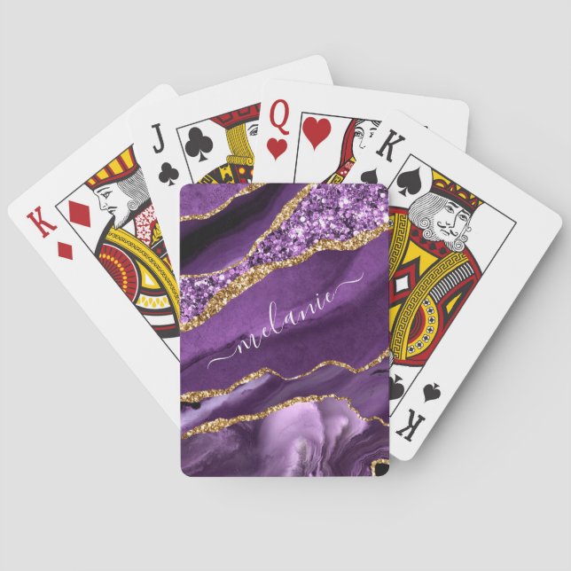 Agate Purple Gold Glitter Name Playing Card Gift (Back)