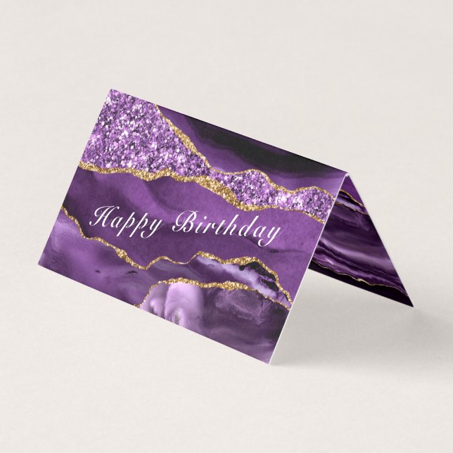 Agate Purple Gold Glitter Sparkle Birthday Card (Front)