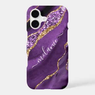 Agate Purple Gold Glitter Your Name iPhone Case