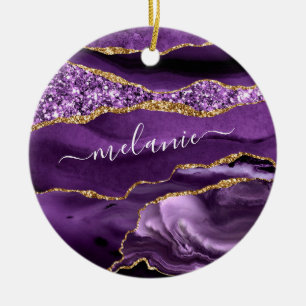 Agate Purple Gold Glitter Your Name Ornament Gift