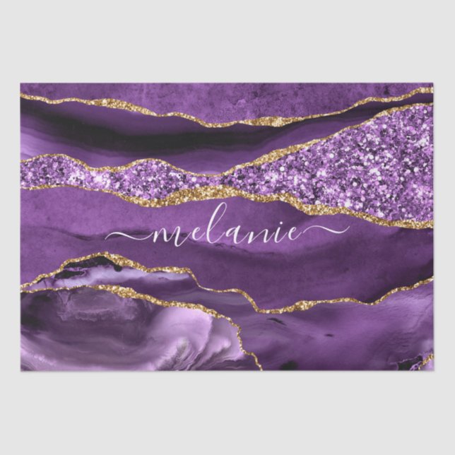 Agate Purple Gold Glitter Your Name Tissue Paper (Front)