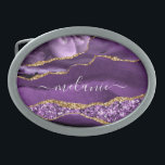 Agate Purple Gold Marble Custom Name Belt Buckle<br><div class="desc">Personalised Custom Name Belt Buckle with Agate Purple Violet Gold Glitter Geode Marble Belt Buckles - Your Birthday - Anniversary or Wedding Gift / Suppliest - Add Your Name - Text or Remove - Make Your Special Gift - Resize and move or remove and add text / elements with Customisation...</div>