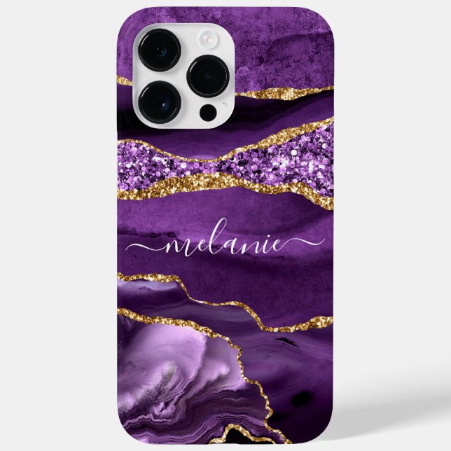 Agate Purple Gold Marble Custom Name iPhone Case (Back)