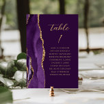 Agate Purple Gold Plum Modern Script Wedding Table Number<br><div class="desc">The left-hand edge of this elegant modern wedding table number card features a purple watercolor agate border trimmed with faux gold glitter. The word "table" appears in gold-coloured handwriting script on a plum background. Add the names of your guests who are assigned to each table.</div>