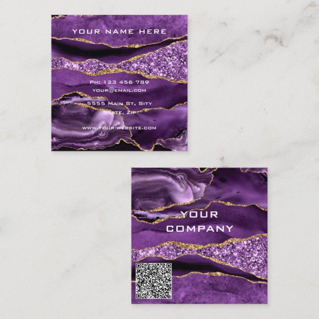 Agate Purple Gold QR Code Business Card (Front/Back)