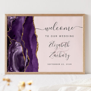Agate Purple Gold Script Blush Wedding Welcome Poster