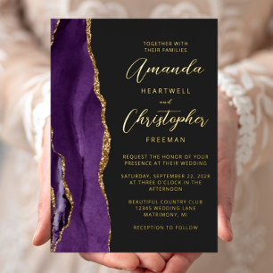 Agate Purple Gold Script Dark Wedding