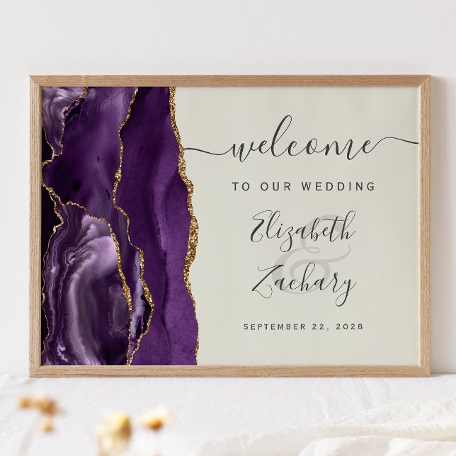 Agate Purple Gold Script Ivory Wedding Welcome Poster (Creator Uploaded)